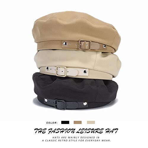 Brown Beret Hats For Women Girls Solid Color Simple French Artist Leather Beret Cap #TOP4