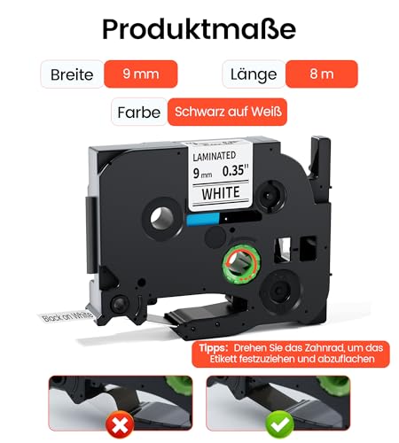 AONOMI TZe-221 9mm Kompatibel mit Brother P-touch Bänder 9mm Weiß TZ Tape 9 mm 0.35 TZe221 AZe221 P touch Schriftband für Brother Beschriftungsgerät Ptouch pt1000 ptd210 pt-h110 p710bt H105 4 Pack