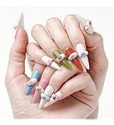 FORBELOVED NAILS,Colorful Hand-pained Devil eyes Handmade Press On Nails,Long Stiletto Stick on N...