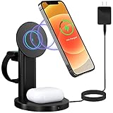 Acdoob 3 in 1 Magnetic Wireless Charger, Fast Wireless Charging Station Compatible with MagSafe iPhone 13/12, Pro, Pro Max,Mini, Wireless Charging Stand Dock for AirPods 2/Pro, iWatch SE/6/5/4/3/2/1