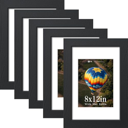 Image of VCK 8x12 Picture Frame 5 Pack, Black Exclusive Wood, Real Glass, for Photo