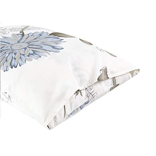 Wake In Cloud - Floral Pillow Cases, 100% Cotton Fabric, Vintage Flower Shabby Chic Farmhouse Botanical, Set of 2 Pillowcases Pillow Shams Covers, Gray Beige, Standard Size 20x26 Inches - Thumbnail 4