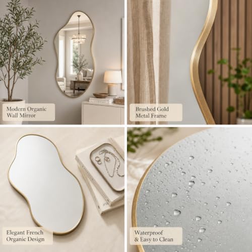 Image of Irregular wall Mirror 24 inchx41 inch Gold Asymmetrical Mirror