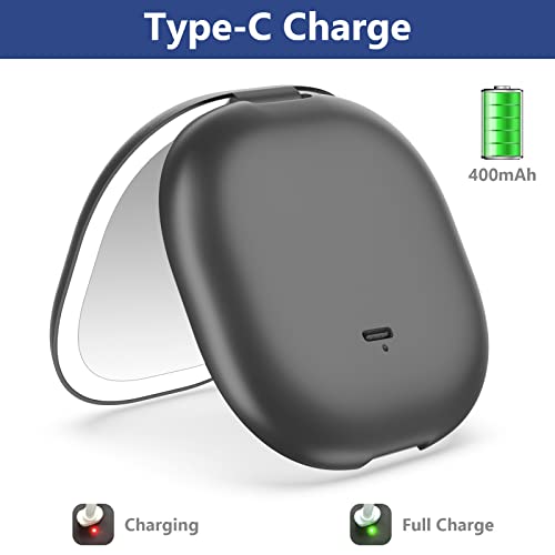 Wobsion Travel Mirror With Light, Rechargeable 1X/10X Compact Magnifying Mirror, Dimmable Pocket Mirror,Handheld 2-Side Mirror With Light,3.5 Inch Travel Size,Portable For Handbag,Purse,Gift,Black #TOP6