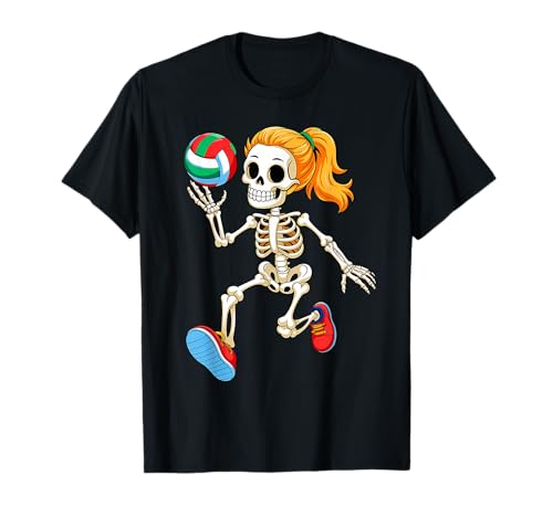 Skeleton Playing Volleyball Halloween Tee