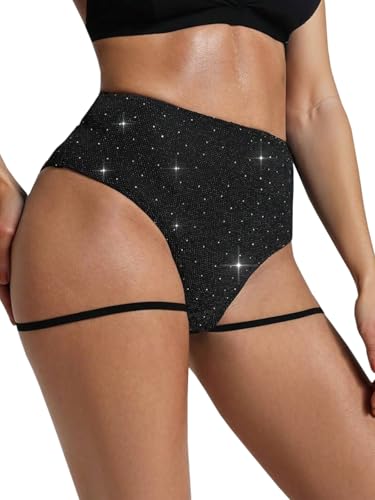 Fisoew Womens Booty Shorts with Garters Butt Lifting Glitter Scrunch Shorts High Waisted Workout Gym Active Hot Pants