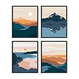 HAUS AND HUES Nature Wall Art Prints Set of 4 - Landscape Mountain Decor, Mid Century Geometric Abstract Adventure Decor (Unframed, 16x20)
