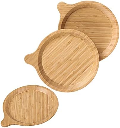Amslan Bamboo Plates Set Round Pasta Reusable Plates with Handle Wood Plates Nature Dinnerware Bamboo tableware Tray Dinner Plates Snack Plate Fruit Plate Eco Friendly Plates 8 Inch 3PCS