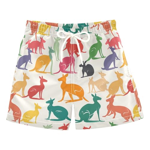 Boys Quick Dry Swim Trunks with Pockets Colorful Silhouette Kangaroo Animal Beach Shorts for Kids Toddler Swimsuit