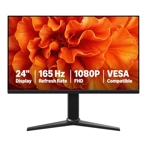 Amazon Basics 24 Inch (23.8 inch viewable) Gaming Monitor, FHD 1080P, 165Hz, VESA Compatible, Adaptive sync, 1ms Response, Black