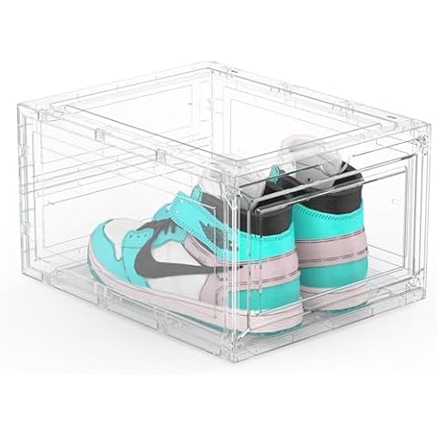 Kjfeoiye 1 Pack Hard Sturdy Thickened XX Large Shoe Storage Organizer for Closet, Clear Stackable Sneaker Shoe Boxes Rack Containers Display Case Bins with Lids, Clear03 Cover