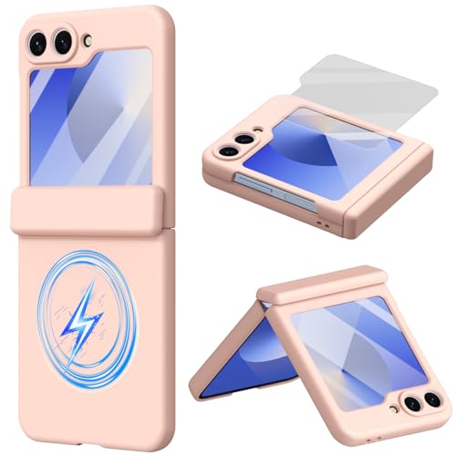 Coque silicone pour Samsung Flip6 et Flip7 FE avec anneau et charnière rose