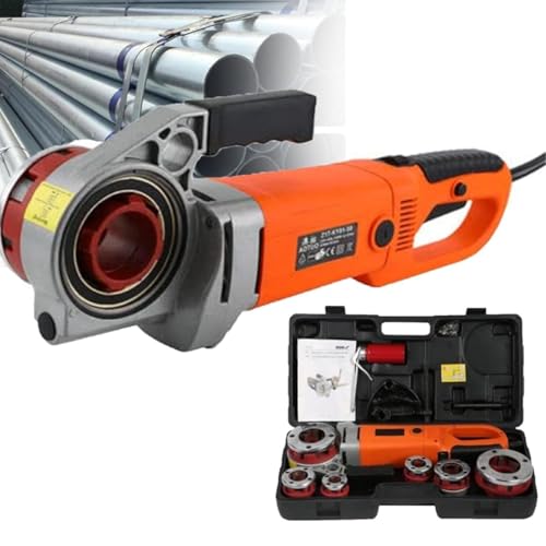 Roscadora de tubos eléctrica, máquina roscadora de tubos mejorada con motor de cobre puro, kit de roscado portátil con 6 matrices de 1/2'-2', para tubos de hierro y galvanizados.