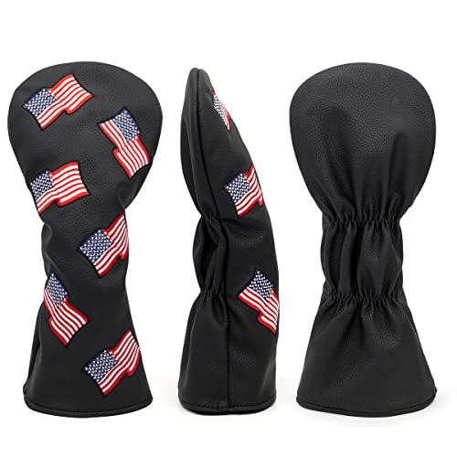 Barudan Golf Driver Head Cover 460cc, Black Patriotism USA Golf Driver Headcover for Men Golfer, Synthetic Leather Golf Club Protective Case