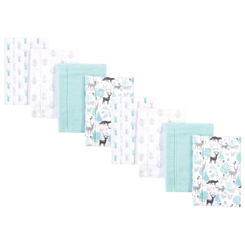 Image of Hudson Baby Cotton Poly Flannel Burp Cloths Multipack, Linocut Woodland Neutral 8-Pack, One Size