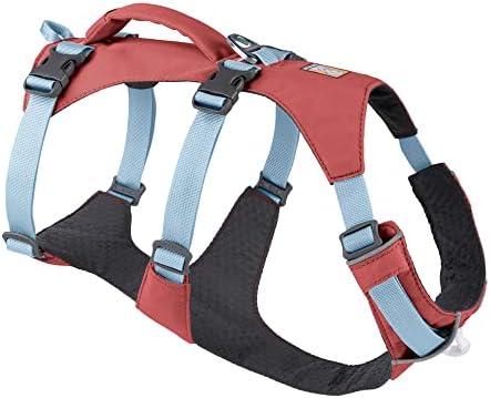 RUFFWEAR Flagline Dog Harness, Medium Reflective Y Shaped Dog Harness with Handle, Lightweight Adjustable Padded Dog Walking & Dog Running Harness, 3 Lead Attachments, Size M, Alpenglow Pink