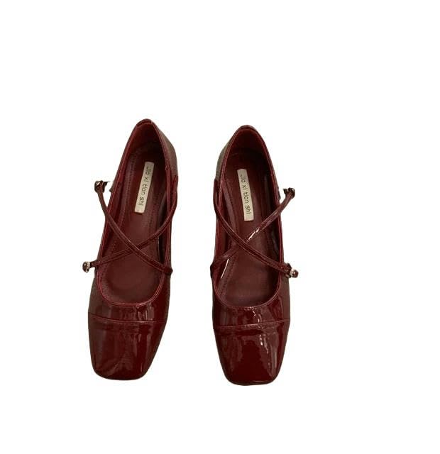 Women's Ballet Flats Shoes Casual Basic Flats for Women Summer Solid Buckle Strap Shallow Ladies Shoes Square Toe