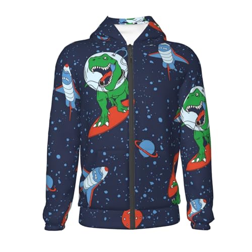 Dinosaur Astronaut Space Surfing Kids Pullover Hoodies Boys Zip Up Sweatshirts Girls Athletic Clothes with Pocket2