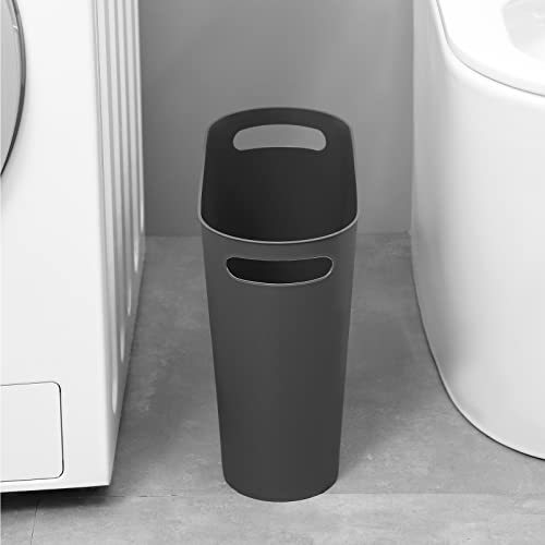Image of rejomiik Small Trash Can, 3.5 Gallon Slim Garbage Can Plastic Waste Basket with Handles Container Bin for Narrow Spaces Bathroom, Bedroom, Kitchen, Office at Home, Dark Gray