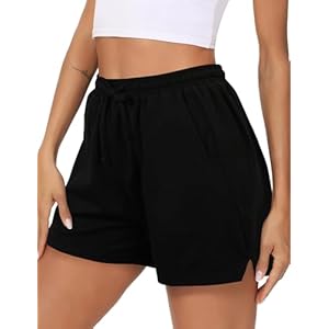 Litherday Women’s Running Shorts Gym Cotton Sweat Jogging Sports Workout Cycling Athletic Lounge Bermuda Hiking High Waist with Pockets