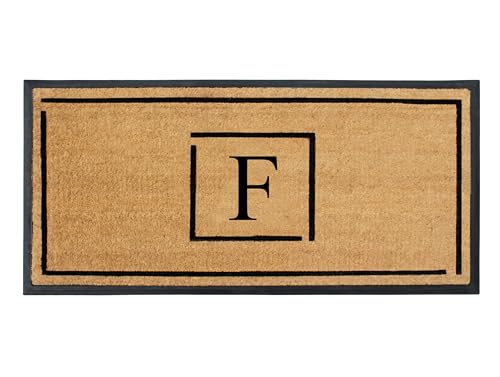 A1HC Natural Coir Monogrammed Doormat for Outside Entrance, Anti-Shed Treated and Heavy Duty Front Door Mat, Low Profile Easy to Clean Long Lasting Porch Entry Mat - 24" x 48"