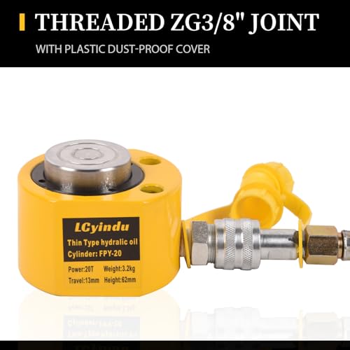 Image of 20T Porta Power Kit Low Profile Hydraulic Ram Cylinder Jack FPY-20 0.51 inch Stroke Single-Acting + 400cc Hydraulic Hand Pump CP-180 for Machinery and Industry