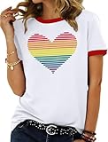 VVNTY Pride Shirts Women: LGBT Rainbow Graphic Tee Gay Pride T Shirt Lesbian Casual Red Ringer Tee