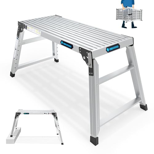 Adjustable Work Platform, 39.4\" X 18.5\" Portable Folding Aluminum Step Ladder, Scaffolding of Capacity 330 LBS Heavy Duty, 7 Gear Height 24 â€œ-35â€ (Adjustable, Meet ANSI Standard, SGS-Certified)