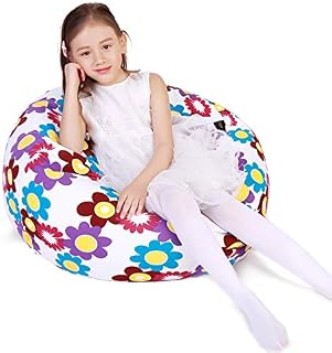 Lukeight Stuffed Animal Storage Bean Bag Chair, Bean Bag Cover for Organizing Kid’s
