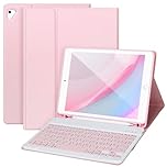 for iPad 6/5th Generation Case with Keyboard 2018/2017,Detachable Bluetooth Keyboard case for iPad Air 2/1,iPad Keyboard Case 9.7 inch with Pencil Holder,Square Keycaps,Pink