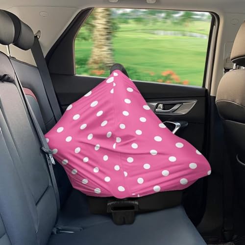 Image of Baby Car Seat Cover, Easy to Install Car Seat Canopy for Girls, Mom Nursing Breastfeeding Covers, Blanket for Infant, Pink Polka Dot