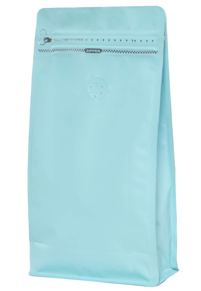 REMTAPCoffee Bags with Valve（100pcs,16oz) Tiffany Blue High Barrier Aluminumed Foil Flat Bottom Standing Coffee Beans Storage Bags,Reusable Heat Sealable Side Zipper Pouches for Home or Store