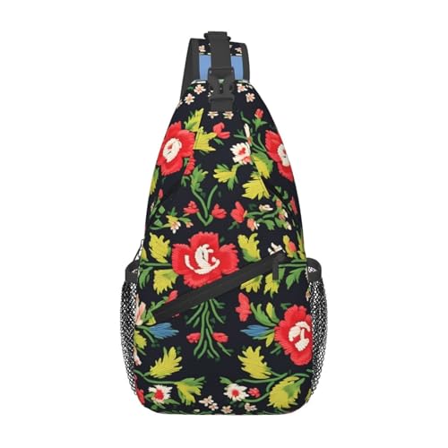 Mochila cruzada estilo bordado ucraniano con diseño floral