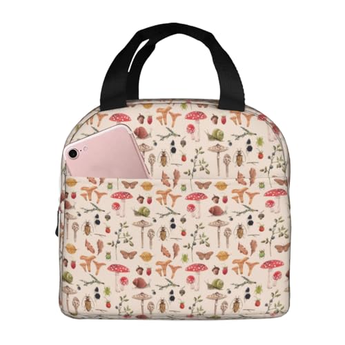 Insulated Lunch Bags for Men Women Work - Retro Autum Mushrooms Small Adult Lunch Box for Men Women, Water Proof Soft Cooler Bag Insulated for Travel, Lunch Tote Bag for Women Men