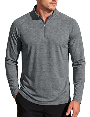 MAGCOMSEN Mens Quarter Zip Pullover Long Sleeve Shirt UPF 50+ Lightweight Golf Shirts Performance Running Workout Dark Grey, L