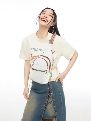 Image of AOSTIHOT Small Sling Backpack Crossbody Sling Bag for Women, Casual Chest Daypack Cross Body for Travel Running Hiking White Brown