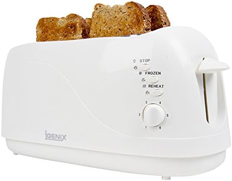 Igenix IG3020 4 Slice Toaster in White, 2 Long Slots with Adjustable Browning Control, Removable Crumb Tray for Easy Cleaning, Frozen and Reheat Function, White