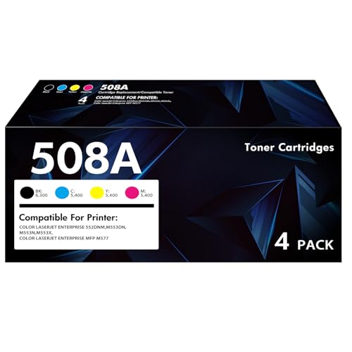 مجموعة خراطيش حبر 508A M553: 4 عبوات بديلة متوافقة مع طابعة اتش بي 508A 508X CF360A CF361A CF362A CF363A لطابعة كولور انتربرايز M553 M552 553 MFP M577 (نسخة جديد-BK/C/Y/M)