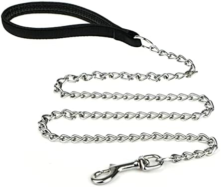 Heavy Duty Dog Leash,4FT/6FT Metal Dog Leash Dog Chain with Comfortable Handle for Medium & Large Size Dogs, Improved Dog Safety & Comfort ，Attaches to Pet Collar（Black (6FT)…