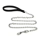 Heavy Duty Dog Leash,4FT/6FT Metal Dog Leash Dog Chain with Comfortable Handle for Medium & Large Size Dogs, Improved Dog Safety & Comfort ，Attaches to Pet Collar（Black (4FT)…