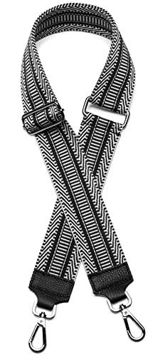 Caspar BSG01 breiter Leder/Textil Schultergurt mit silber Karabiner für Handtaschen, Farbe:schwarz, Accessoires:One Size