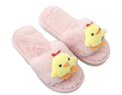 LANFIRE Automne et Hiver Femme, Peluche Pantoufles Cartoon Poussin Coton Pantoufles Antidérapantes Chaudes - Rose - rose bonbon, 36/37 EU Cover