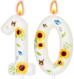 Sunflower Birthday Candles, Sunflower Party Decoration Supplies, Birthday Number Candles for Cake Topper (White, Number 10)