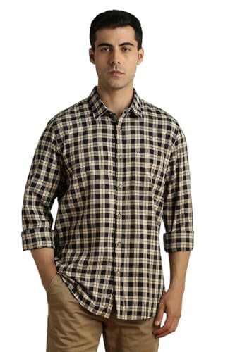 Image of Peter England Men's Checkered Cotton Shirt | Smart Casual | Full Sleeves