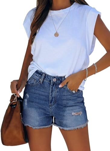 Image of onlypuff Womens Jean Short Cut Off Denim Shorts High Waist Ripped Distressed Stretchy