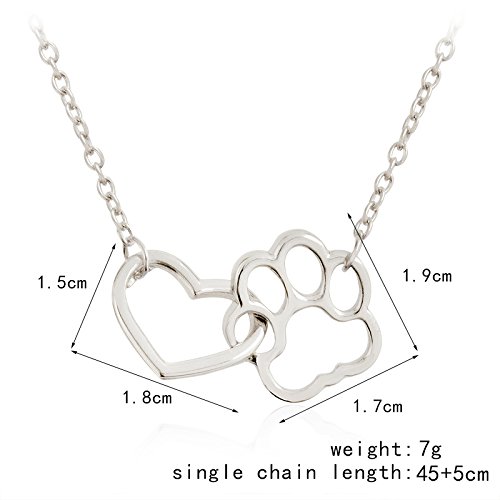 Qian0813 Cat Dog Puppy Paw Print Stamped Pet Memorial Pendant Necklace Love Heart Necklace Jewelry (Silver) #TOP1