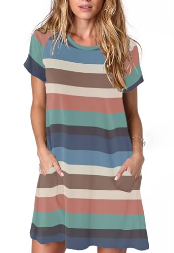 Image of Alaster Women's Casual Summer T Shirt Dress Loose Short Sleeve Tunic Dress with Pocket for Women