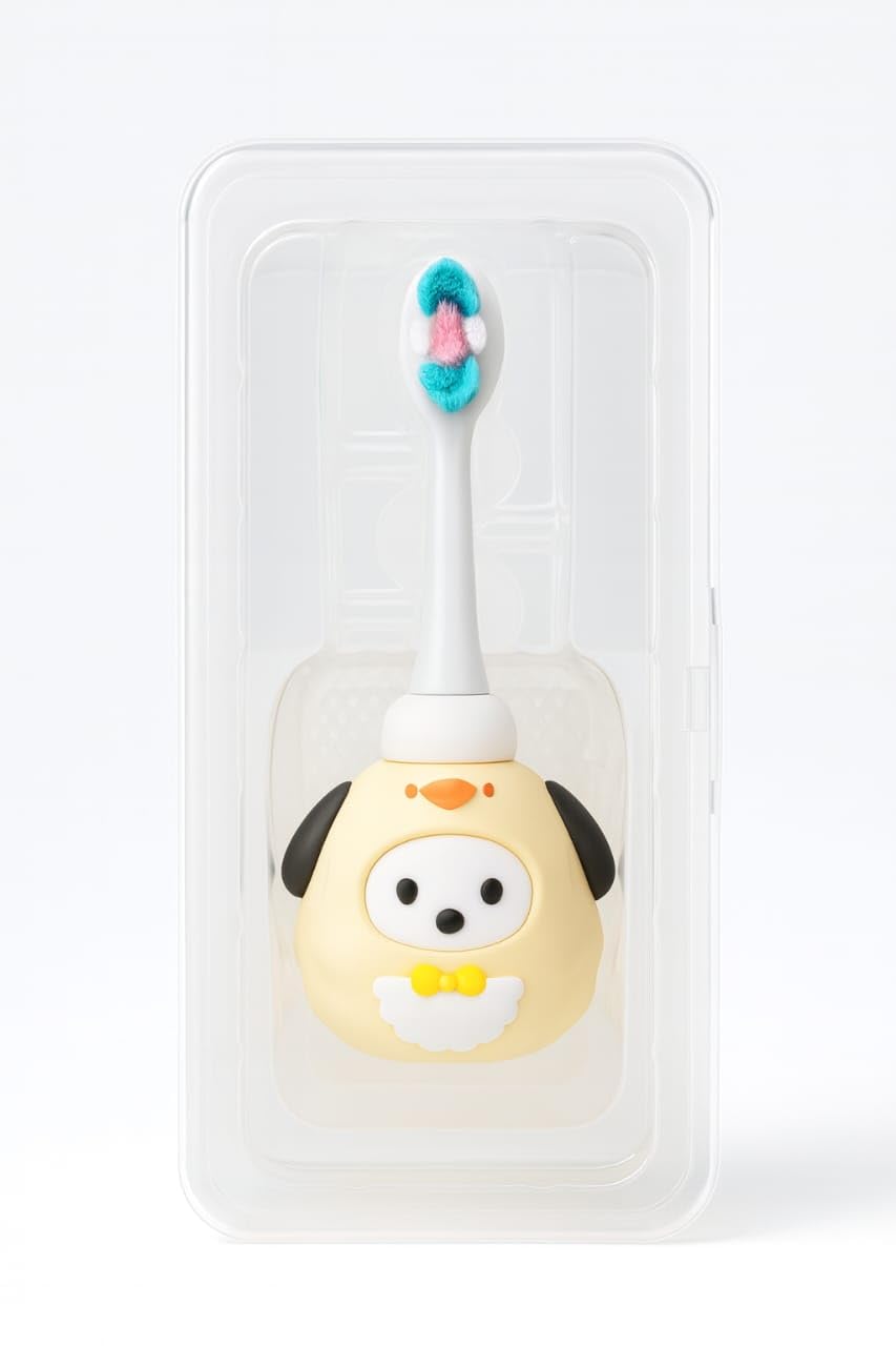smile baby 3d cartoon handle soft bristles toothbrush for children's with travel case 2 to 7 years (dinolook yellow)