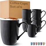 Cosumy Coffee Cups Ceramic 350ml - 6 Coffee Mugs in Modern Black Striped Pattern - Insulated Matt Ceramic - Microwave Safe - Dishwasher Safe & Comfortable Handle