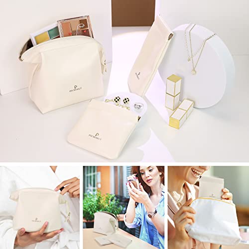 Pocmimut Small Travel Makeup Bag,Mini Leather Makeup Bag For Purse,Wide-Open Makeup Pouch Purse Lipstick Bag Makeup Organizer For Women And Girls(White) #TOP3
